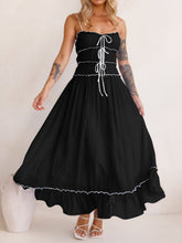 Devine Frill Ruffled Hem Midi Cami Dress Black OutfitFlow